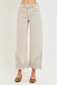 Lady May Lace Embroidered Hem Crop Jeans