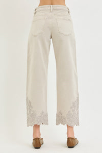 Lady May Lace Embroidered Hem Crop Jeans