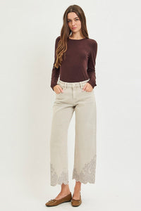 Lady May Lace Embroidered Hem Crop Jeans