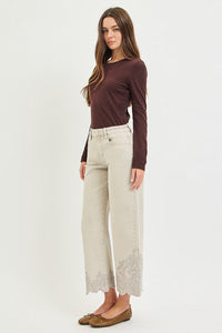 Lady May Lace Embroidered Hem Crop Jeans