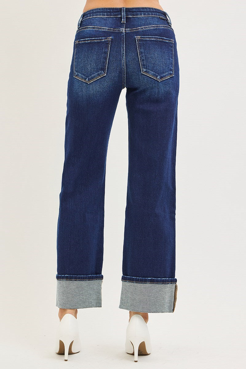 Blue Motel Mid Rise Ankle Straight Leg Jeans - Deep Blue