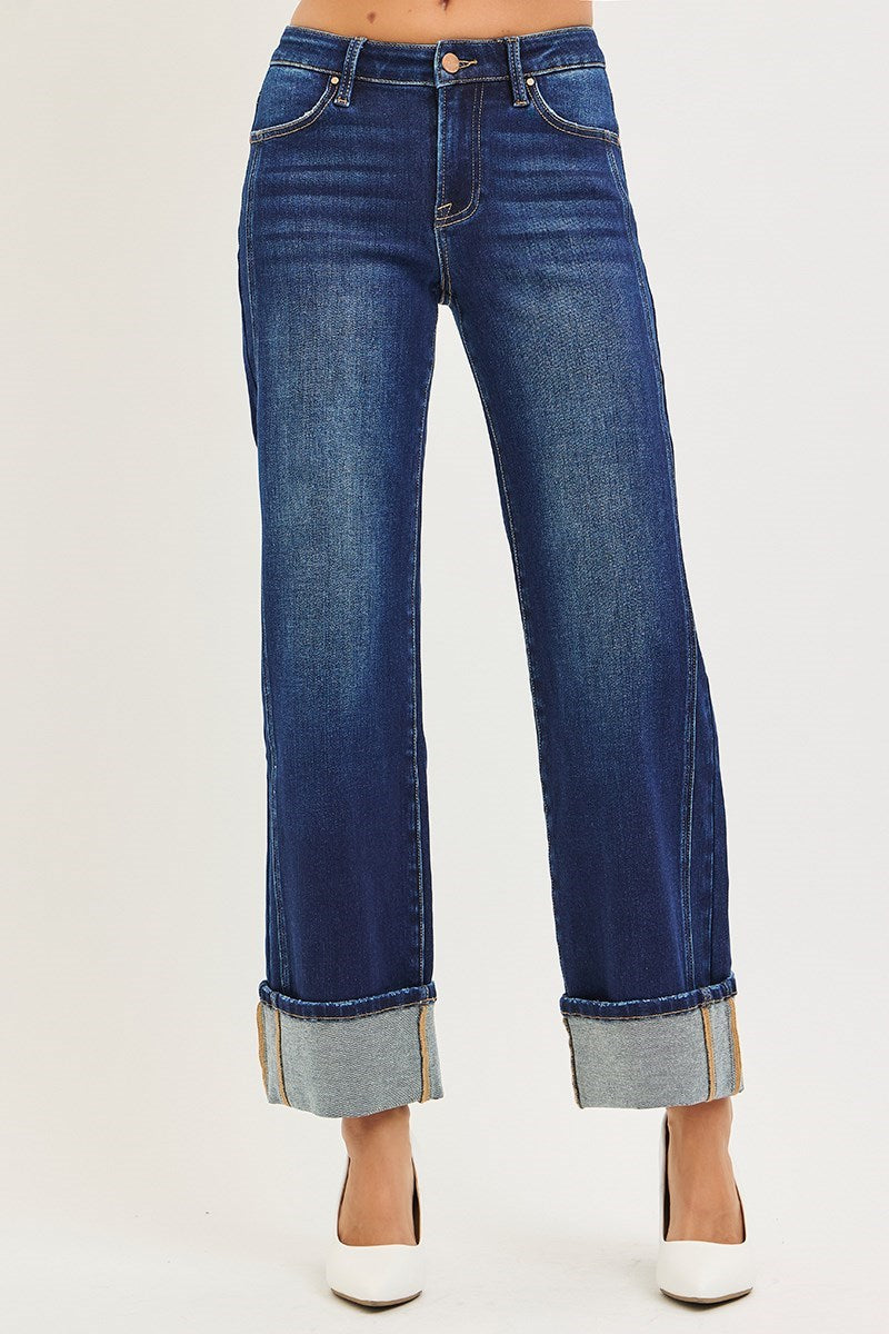 Blue Motel Mid Rise Ankle Straight Leg Jeans - Deep Blue