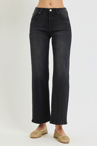 Townes Tummy Control High Rise Creased Straight Leg Jeans | Black