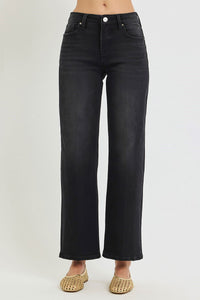 Townes Tummy Control High Rise Creased Straight Leg Jeans | Black