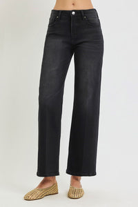 Townes Tummy Control High Rise Creased Straight Leg Jeans | Black