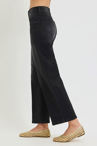 Townes Tummy Control High Rise Creased Straight Leg Jeans | Black