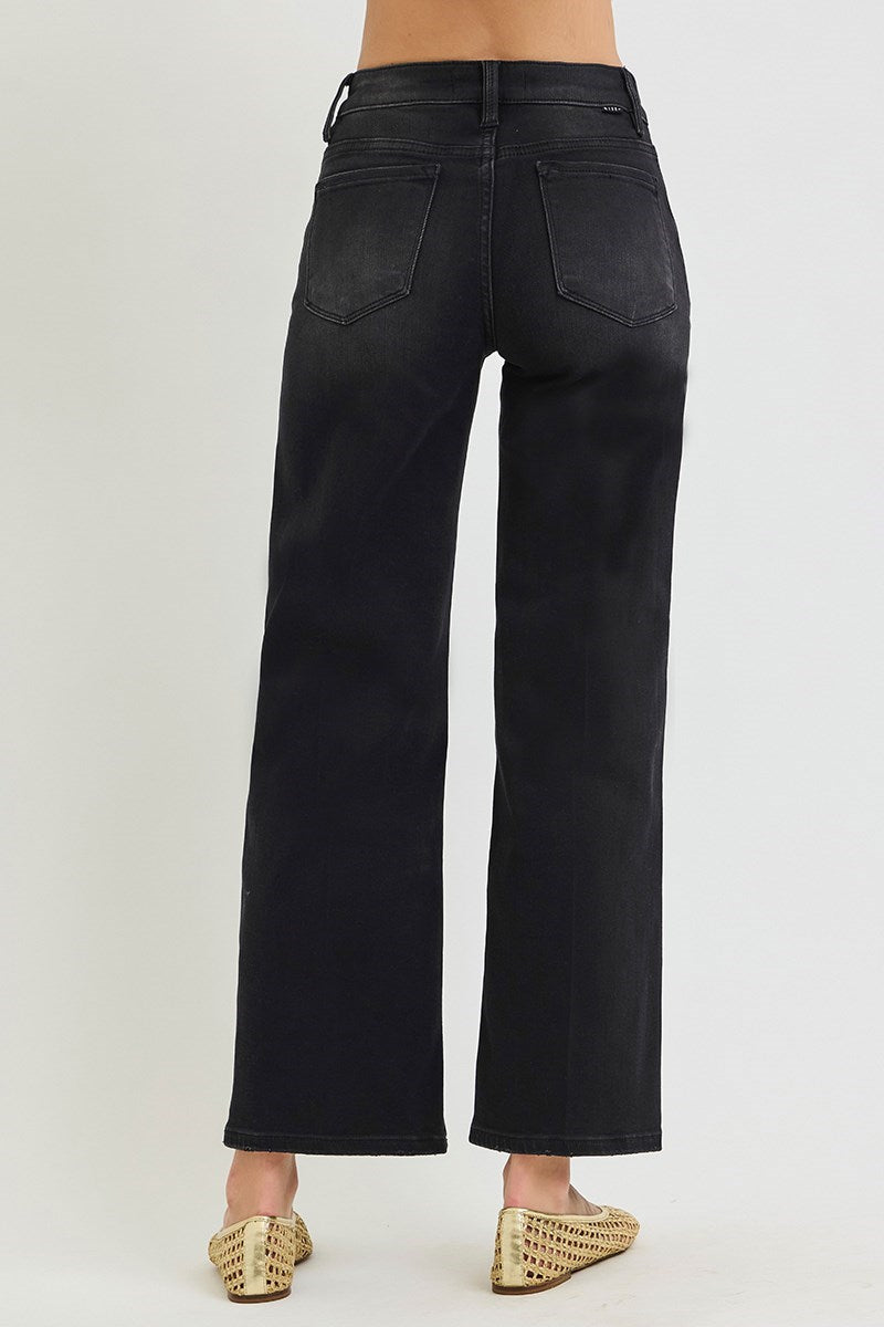 Townes Tummy Control High Rise Creased Straight Leg Jeans | Black