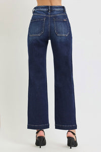 Timeless + Tailored Tummy Control High Rise Straight Leg Cropped Dark Wash Jeans