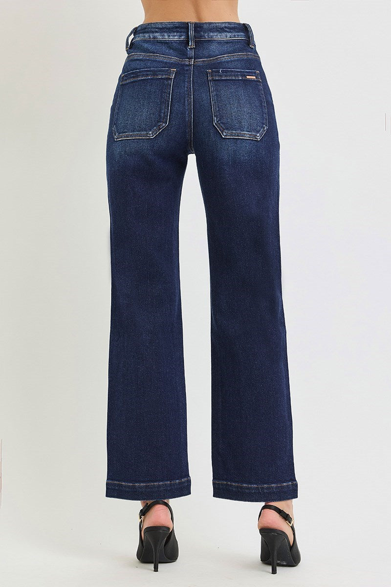 Timeless + Tailored Tummy Control High Rise Straight Leg Cropped Dark Wash Jeans