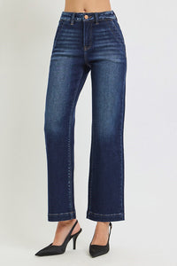 Timeless + Tailored Tummy Control High Rise Straight Leg Cropped Dark Wash Jeans