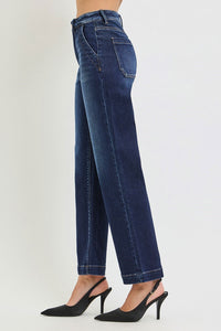 Timeless + Tailored Tummy Control High Rise Straight Leg Cropped Dark Wash Jeans