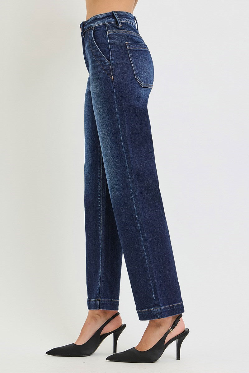 Timeless + Tailored Tummy Control High Rise Straight Leg Cropped Dark Wash Jeans