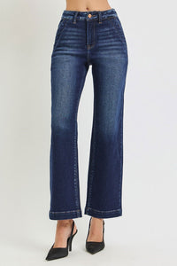 Timeless + Tailored Tummy Control High Rise Straight Leg Cropped Dark Wash Jeans