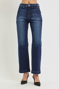 Timeless + Tailored Tummy Control High Rise Straight Leg Cropped Dark Wash Jeans