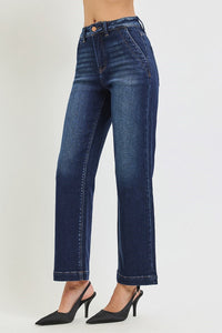 Timeless + Tailored Tummy Control High Rise Straight Leg Cropped Dark Wash Jeans