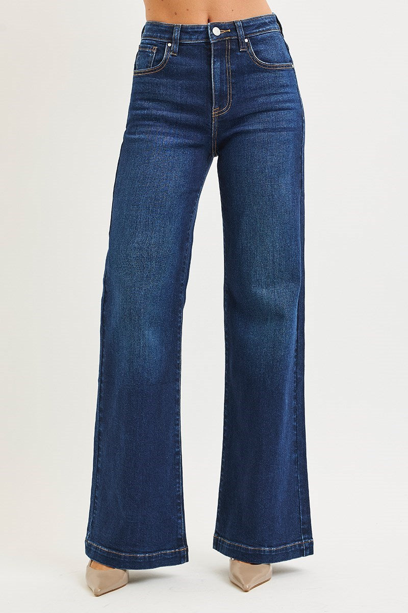 Downtown Drift High Rise Wide Leg Jeans - Dark Wash