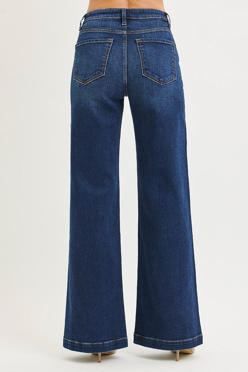 Downtown Drift High Rise Wide Leg Jeans - Dark Wash