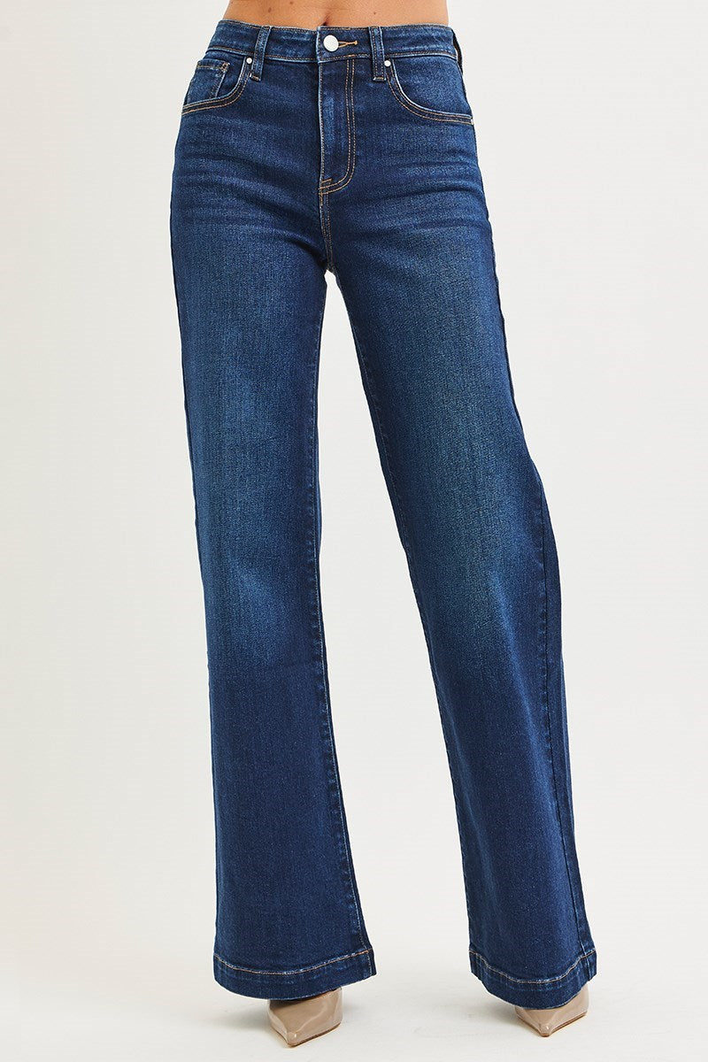 Downtown Drift High Rise Wide Leg Jeans - Dark Wash