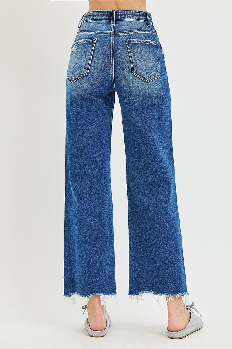 Alix High Rise Wide Leg Raw Hem Cropped Tummy Control Jeans