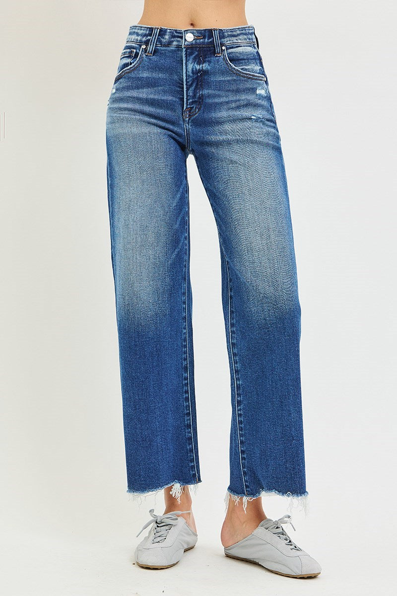 Alix High Rise Wide Leg Raw Hem Cropped Tummy Control Jeans