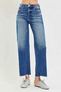 Alix High Rise Wide Leg Raw Hem Cropped Tummy Control Jeans