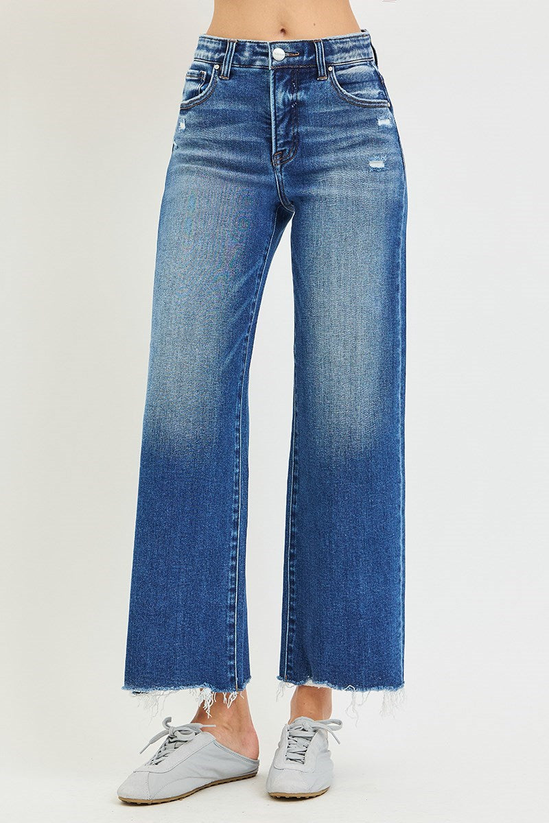 Alix High Rise Wide Leg Raw Hem Cropped Tummy Control Jeans