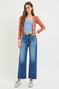 Alix High Rise Wide Leg Raw Hem Cropped Tummy Control Jeans