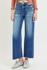 Alix High Rise Wide Leg Raw Hem Cropped Tummy Control Jeans