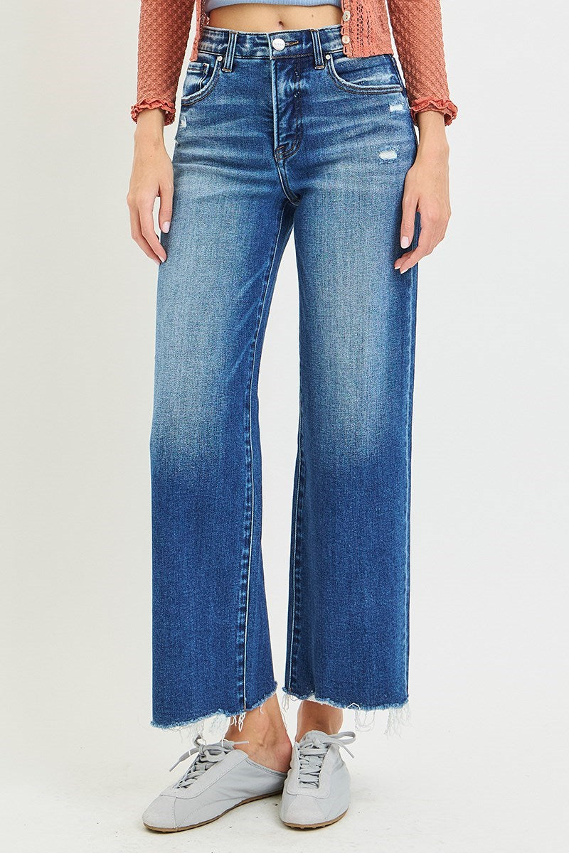 Alix High Rise Wide Leg Raw Hem Cropped Tummy Control Jeans