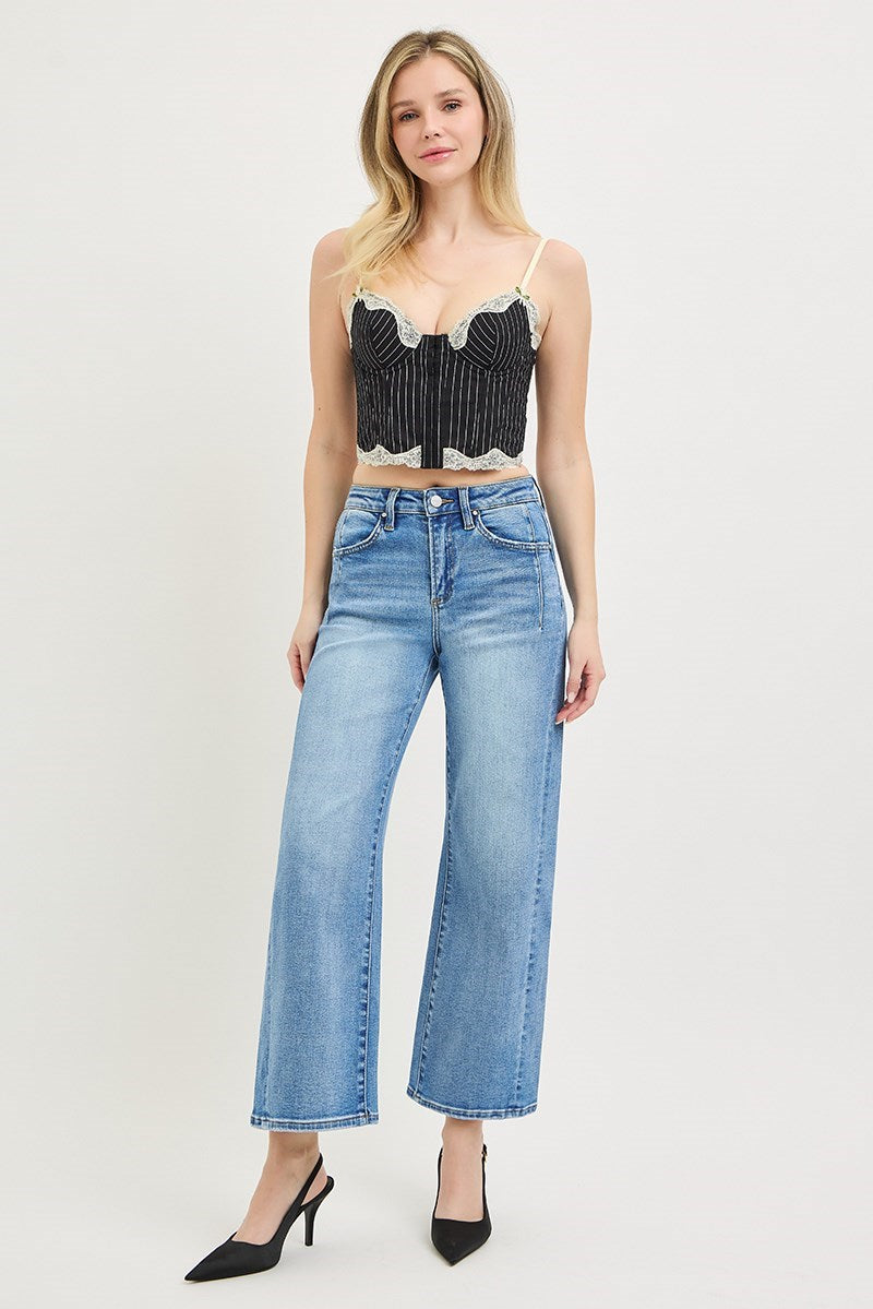 Clean Slate High Rise Cropped Slim Barrel / Wide Leg Jeans - Light Wash