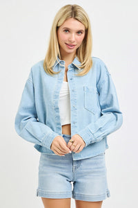 Jenner Denim Chic Collared Button Up Top