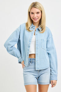 Jenner Denim Chic Collared Button Up Top