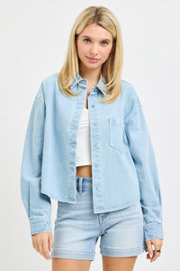 Jenner Denim Chic Collared Button Up Top
