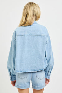 Jenner Denim Chic Collared Button Up Top