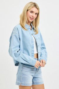 Jenner Denim Chic Collared Button Up Top