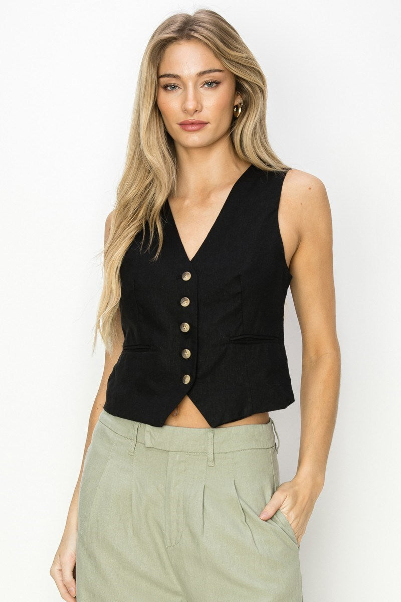 Fleetwood Linen Button Up Vest