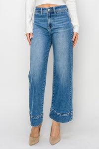 Dreamweaver Denim High Rise Wide Leg Cropped Jeans - Medium Wash