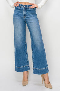 Dreamweaver Denim High Rise Wide Leg Cropped Jeans - Medium Wash