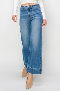 Dreamweaver Denim High Rise Wide Leg Cropped Jeans - Medium Wash