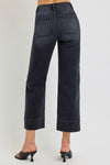 Hollow High Rise Cropped Wide Leg Jeans - Washed Black