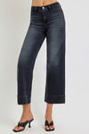 Hollow High Rise Cropped Wide Leg Jeans - Washed Black
