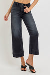 Hollow High Rise Cropped Wide Leg Jeans - Washed Black