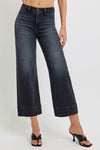 Hollow High Rise Cropped Wide Leg Jeans - Washed Black