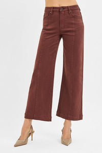 Bronte High Rise Cropped Wide Leg Jeans - Chocolate