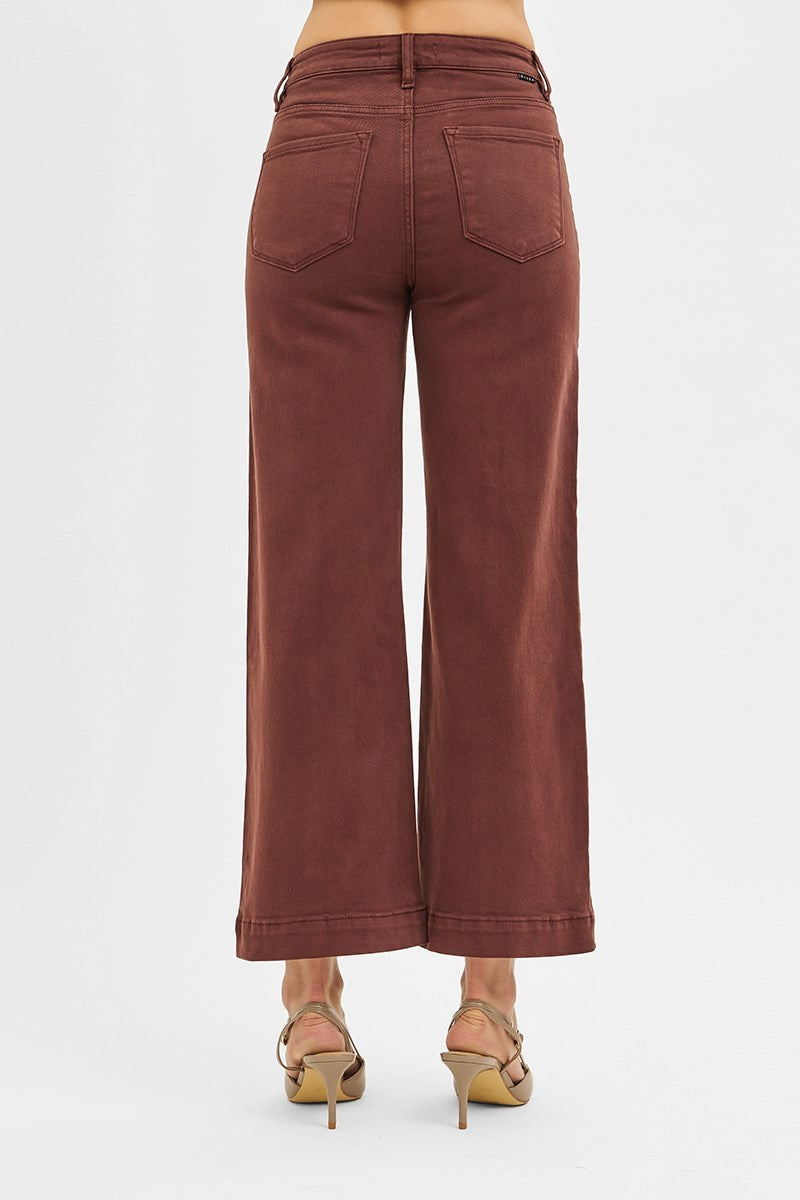 Bronte High Rise Cropped Wide Leg Jeans - Chocolate