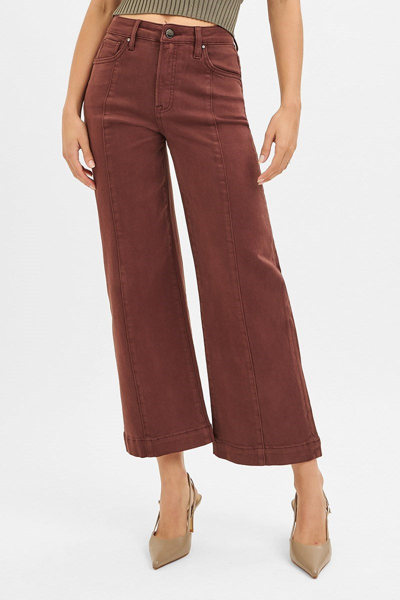 Bronte High Rise Cropped Wide Leg Jeans - Chocolate