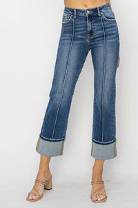 Sundown Denim Dark Wash Front Pleat Cuffed Jeans