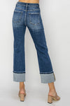 Sundown Denim Dark Wash Front Pleat Cuffed Jeans