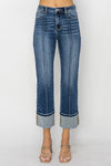 Sundown Denim Dark Wash Front Pleat Cuffed Jeans