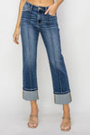 Sundown Denim Dark Wash Front Pleat Cuffed Jeans